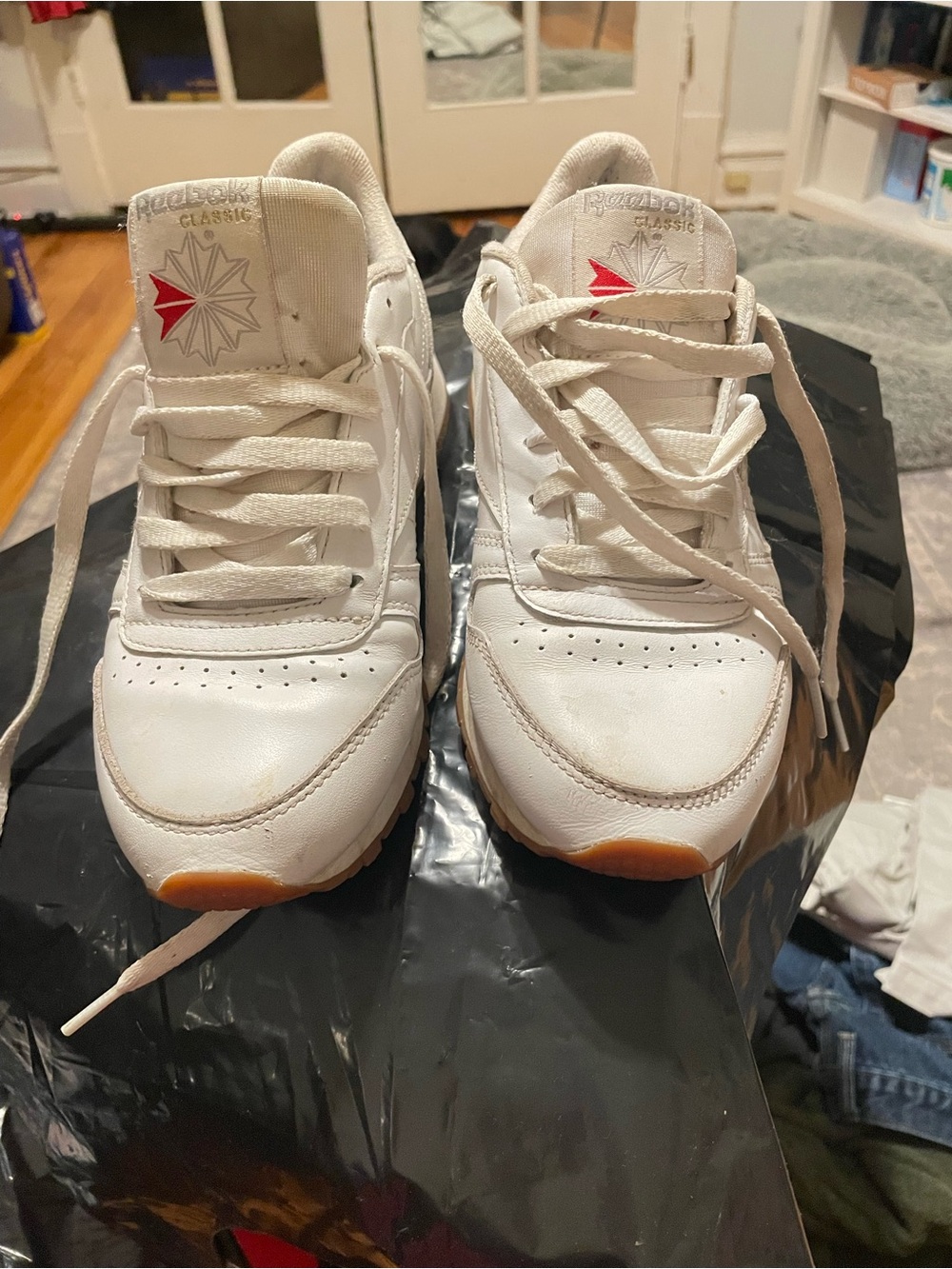 Reebok Kids White Leather Sneakers with Red Logo